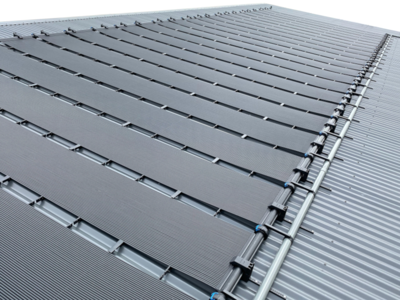Solar pool heating panels on roof